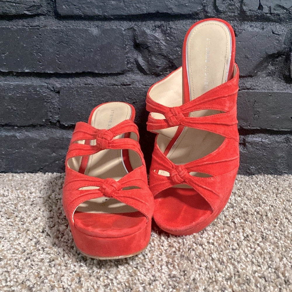Coral Pink Suede Platform Sandals